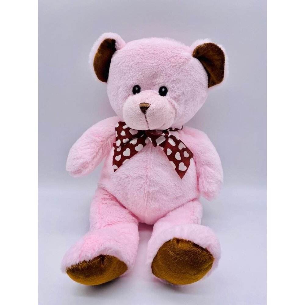 Pink Teddy Bear Plush with Brown Bow Hearts by National Entertainment Network